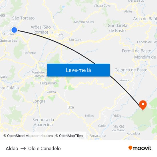 Aldão to Olo e Canadelo map