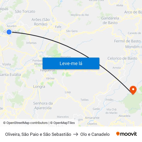 Oliveira, São Paio e São Sebastião to Olo e Canadelo map