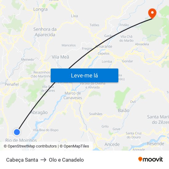 Cabeça Santa to Olo e Canadelo map