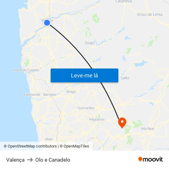 Valença to Olo e Canadelo map