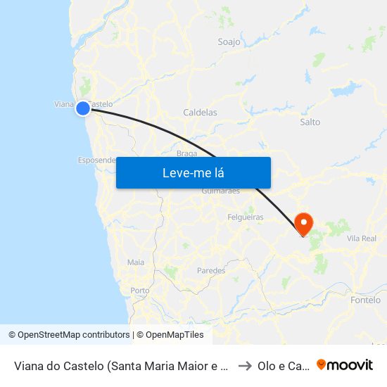 Viana do Castelo (Santa Maria Maior e Monserrate) e Meadela to Olo e Canadelo map