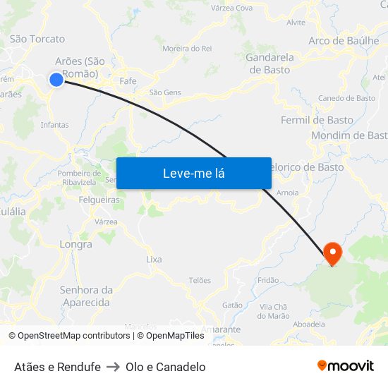 Atães e Rendufe to Olo e Canadelo map