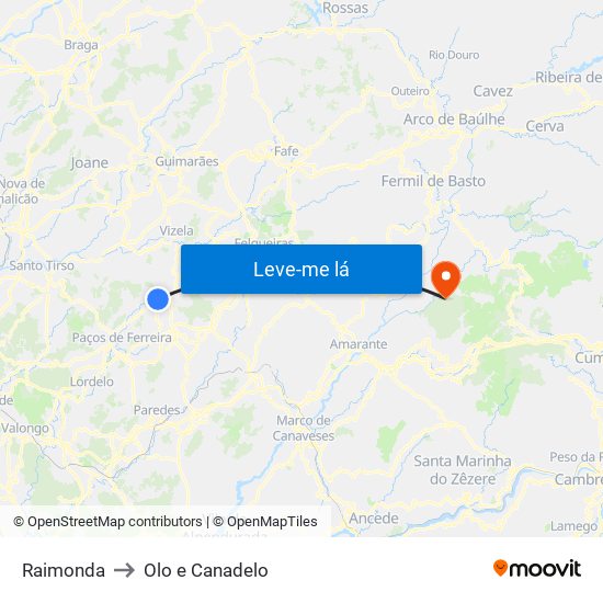 Raimonda to Olo e Canadelo map