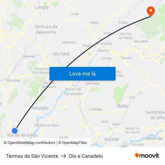 Termas de São Vicente to Olo e Canadelo map