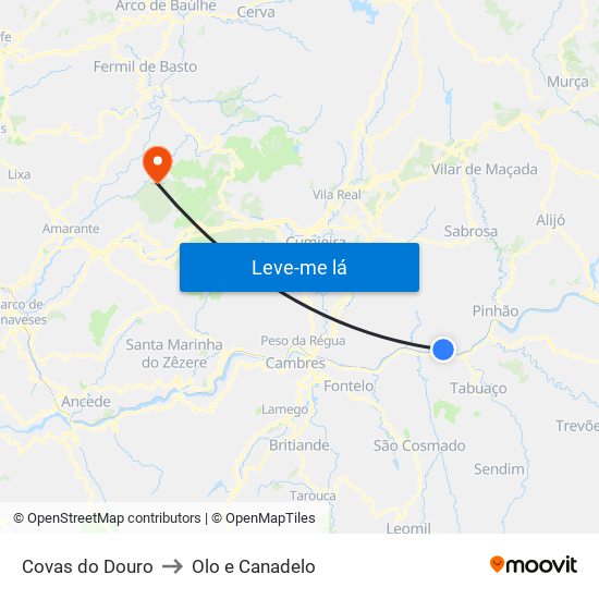 Covas do Douro to Olo e Canadelo map