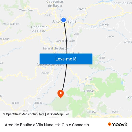 Arco de Baúlhe e Vila Nune to Olo e Canadelo map