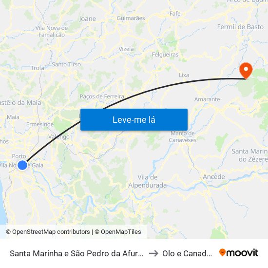 Santa Marinha e São Pedro da Afurada to Olo e Canadelo map