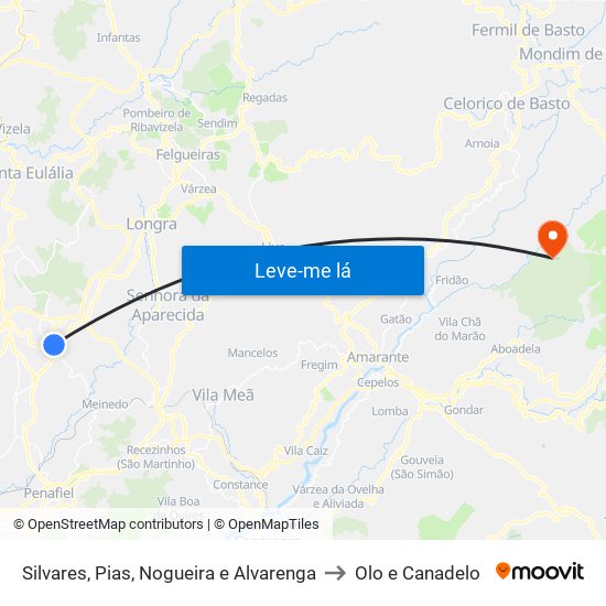 Silvares, Pias, Nogueira e Alvarenga to Olo e Canadelo map