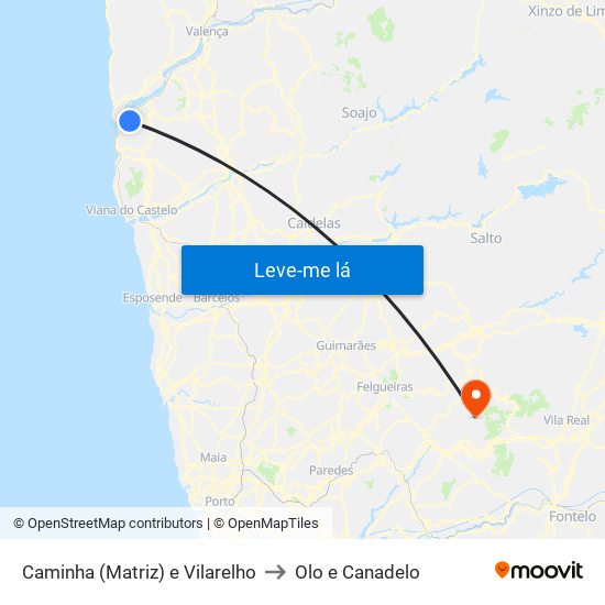 Caminha (Matriz) e Vilarelho to Olo e Canadelo map