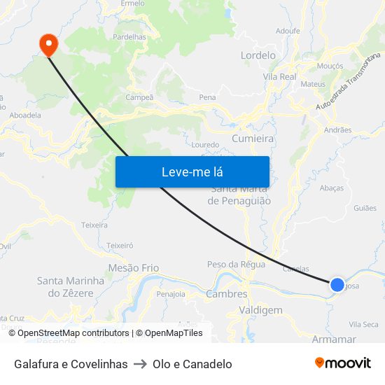 Galafura e Covelinhas to Olo e Canadelo map