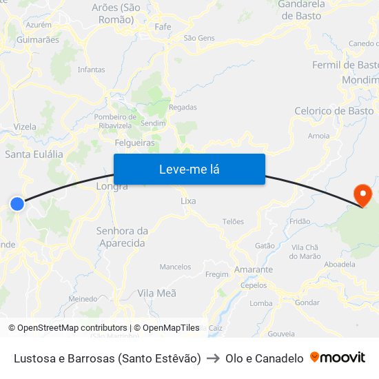 Lustosa e Barrosas (Santo Estêvão) to Olo e Canadelo map