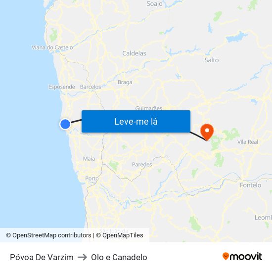 Póvoa De Varzim to Olo e Canadelo map