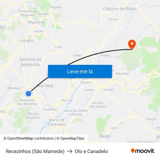 Recezinhos (São Mamede) to Olo e Canadelo map