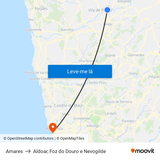 Amares to Aldoar, Foz do Douro e Nevogilde map