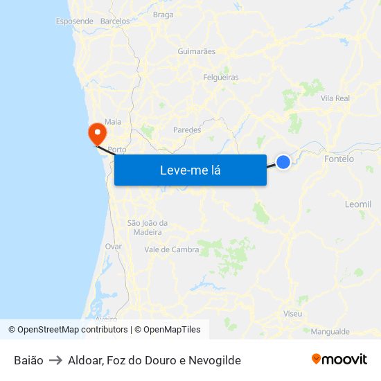 Baião to Aldoar, Foz do Douro e Nevogilde map