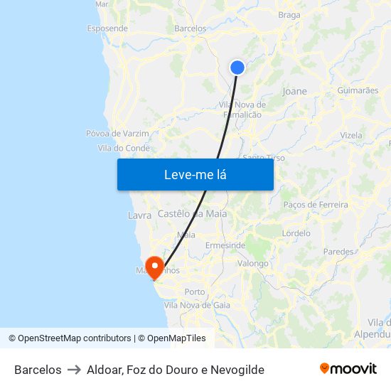 Barcelos to Aldoar, Foz do Douro e Nevogilde map