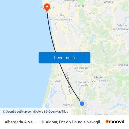 Albergaria-A-Velha to Aldoar, Foz do Douro e Nevogilde map