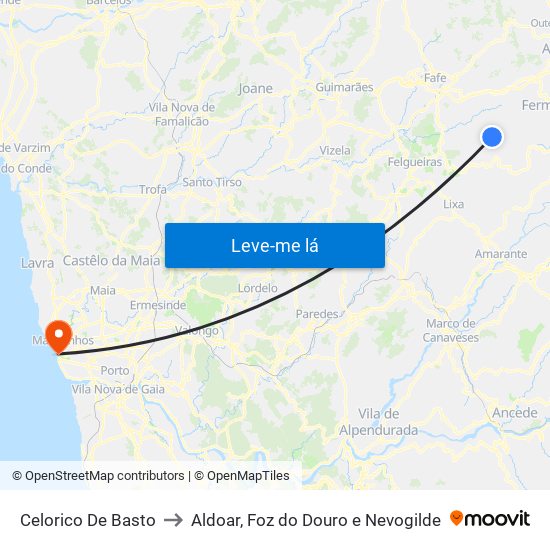 Celorico De Basto to Aldoar, Foz do Douro e Nevogilde map