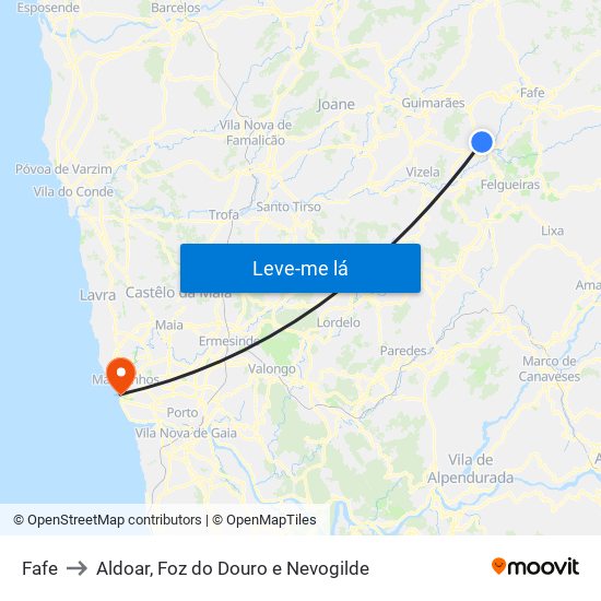 Fafe to Aldoar, Foz do Douro e Nevogilde map