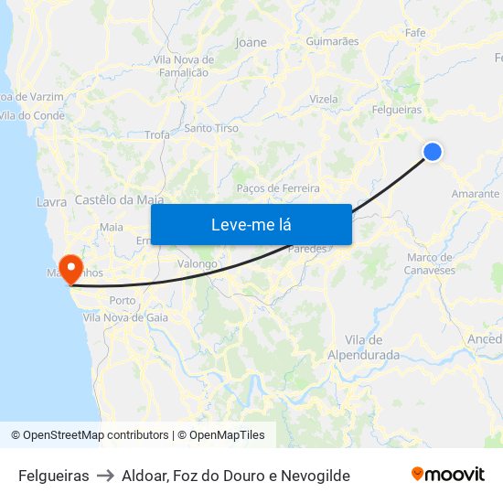 Felgueiras to Aldoar, Foz do Douro e Nevogilde map