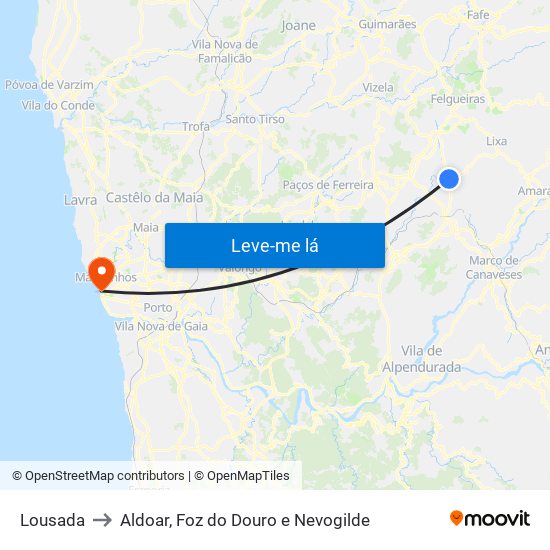 Lousada to Aldoar, Foz do Douro e Nevogilde map