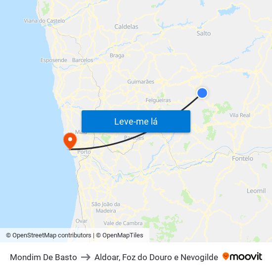 Mondim De Basto to Aldoar, Foz do Douro e Nevogilde map