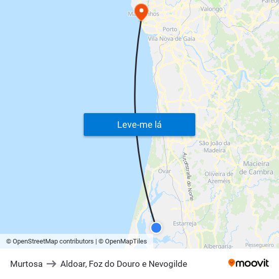 Murtosa to Aldoar, Foz do Douro e Nevogilde map