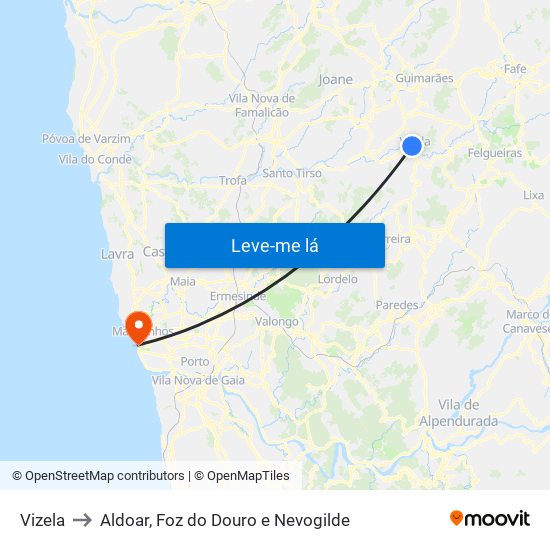 Vizela to Aldoar, Foz do Douro e Nevogilde map