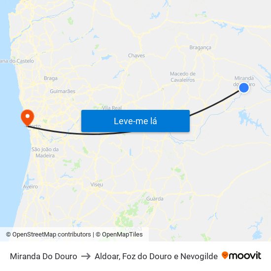 Miranda Do Douro to Aldoar, Foz do Douro e Nevogilde map