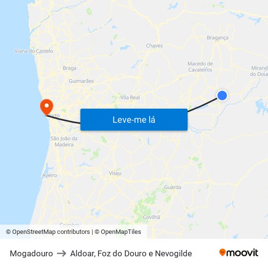 Mogadouro to Aldoar, Foz do Douro e Nevogilde map