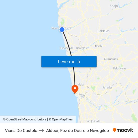 Viana Do Castelo to Aldoar, Foz do Douro e Nevogilde map