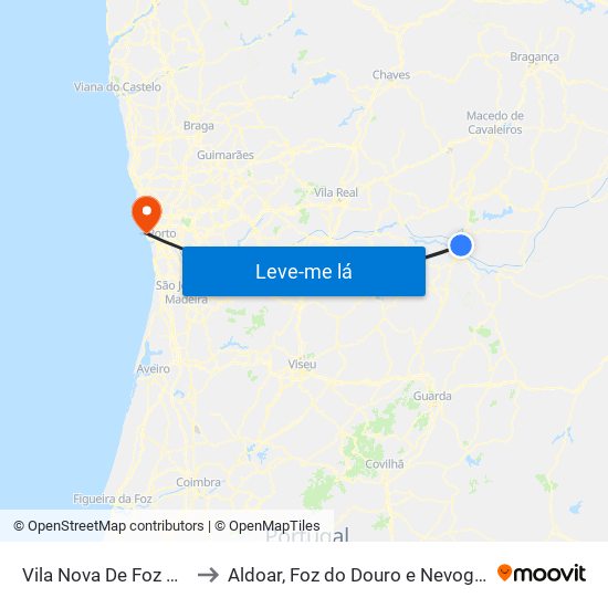 Vila Nova De Foz Côa to Aldoar, Foz do Douro e Nevogilde map