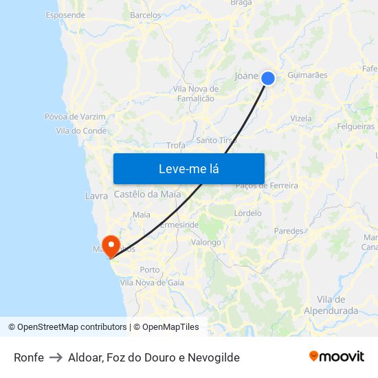 Ronfe to Aldoar, Foz do Douro e Nevogilde map