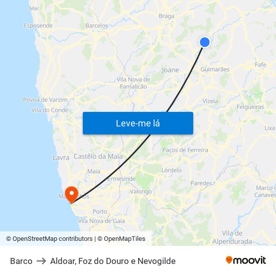 Barco to Aldoar, Foz do Douro e Nevogilde map