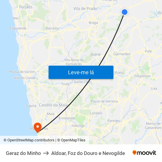 Geraz do Minho to Aldoar, Foz do Douro e Nevogilde map