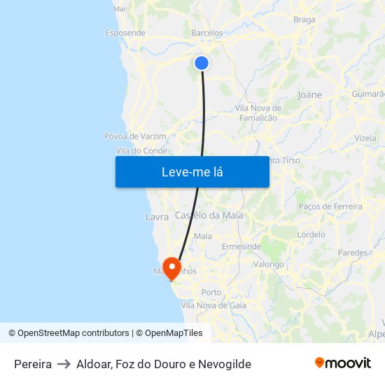 Pereira to Aldoar, Foz do Douro e Nevogilde map