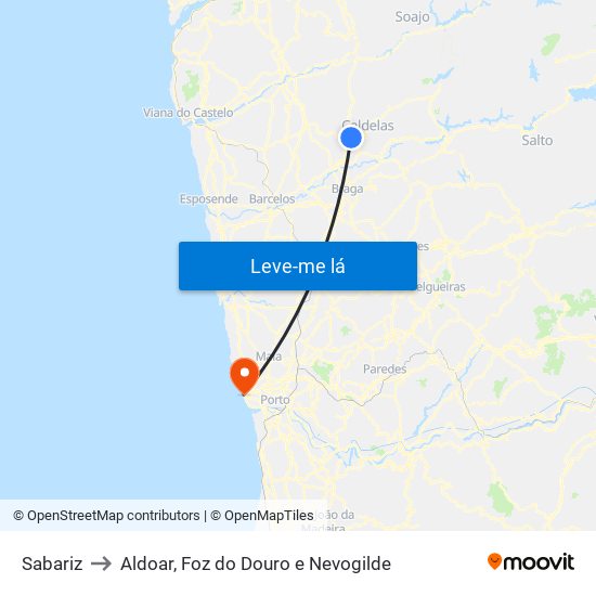 Sabariz to Aldoar, Foz do Douro e Nevogilde map