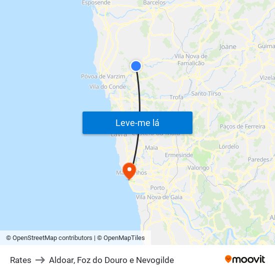 Rates to Aldoar, Foz do Douro e Nevogilde map