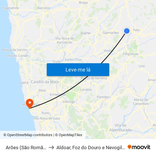 Arões (São Romão) to Aldoar, Foz do Douro e Nevogilde map