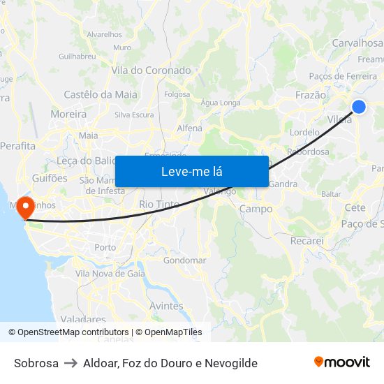 Sobrosa to Aldoar, Foz do Douro e Nevogilde map