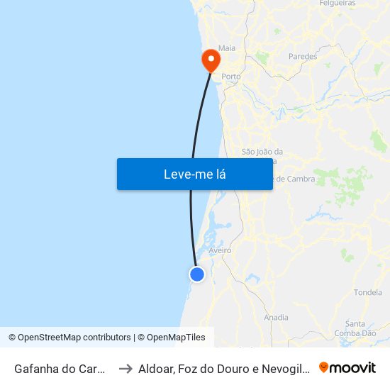 Gafanha do Carmo to Aldoar, Foz do Douro e Nevogilde map