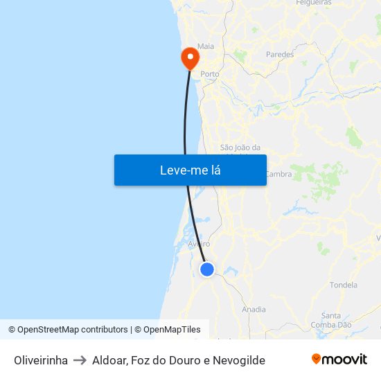 Oliveirinha to Aldoar, Foz do Douro e Nevogilde map