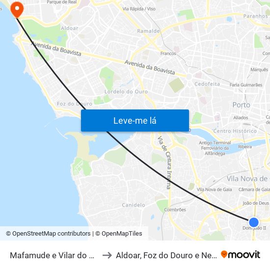 Mafamude e Vilar do Paraíso to Aldoar, Foz do Douro e Nevogilde map