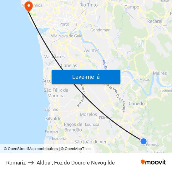 Romariz to Aldoar, Foz do Douro e Nevogilde map