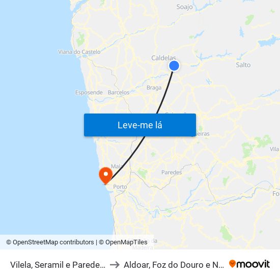 Vilela, Seramil e Paredes Secas to Aldoar, Foz do Douro e Nevogilde map