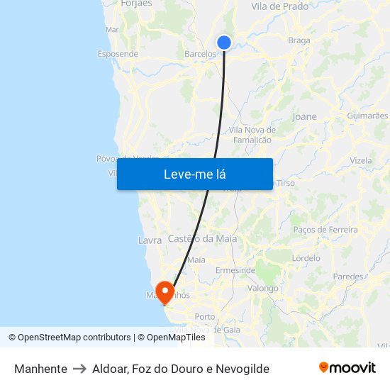 Manhente to Aldoar, Foz do Douro e Nevogilde map