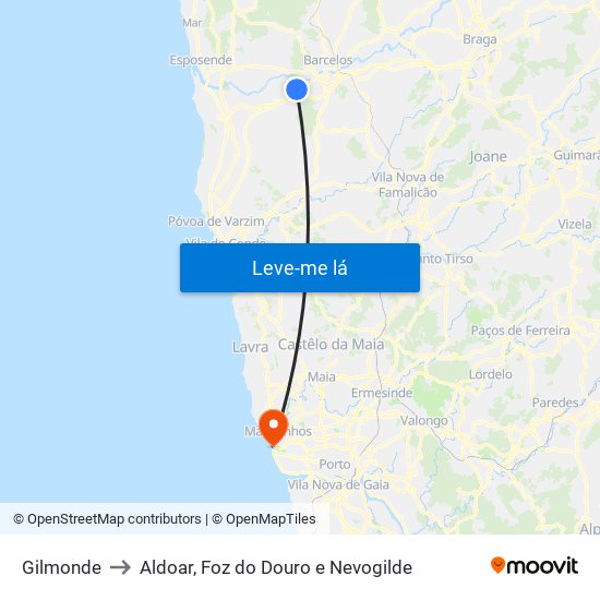 Gilmonde to Aldoar, Foz do Douro e Nevogilde map