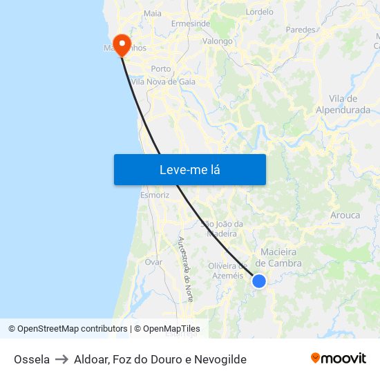 Ossela to Aldoar, Foz do Douro e Nevogilde map