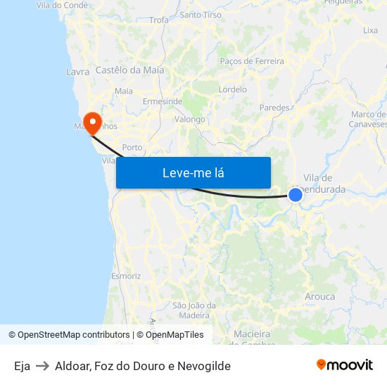 Eja to Aldoar, Foz do Douro e Nevogilde map