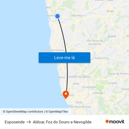 Esposende to Aldoar, Foz do Douro e Nevogilde map